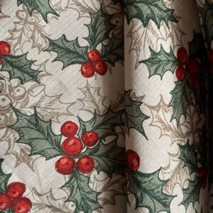 Holiday Table Cloth Holly Leaves Berries Rectangle 70" x 104" Christmas